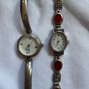 Vintage Sterling Silver 925 Southwest Style Mother of Pearl Inlay Quartz Watches